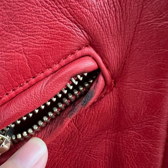 Maje Basalt Moto Biker Cropped Leather Jacket, Red EU 40, US size 6 - Picture 9 of 10